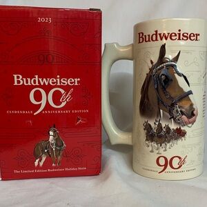 Budweiser 90th Anniversary Red and White Stein